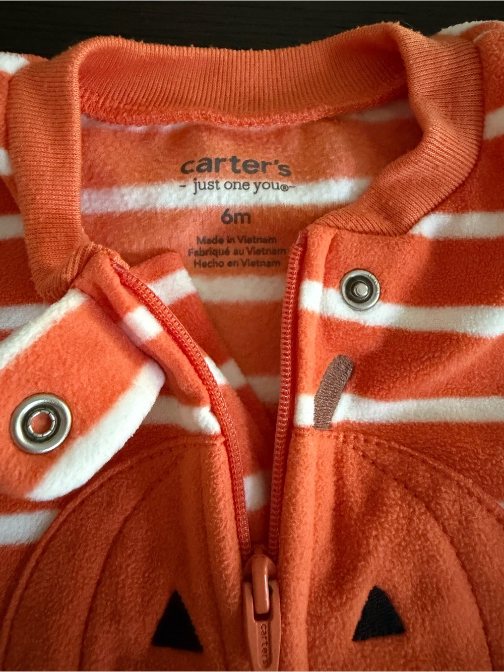 🎃 Carter's Orange and White Striped Pumpkin Fleece Footie 🎃 - Picture 2 of 3